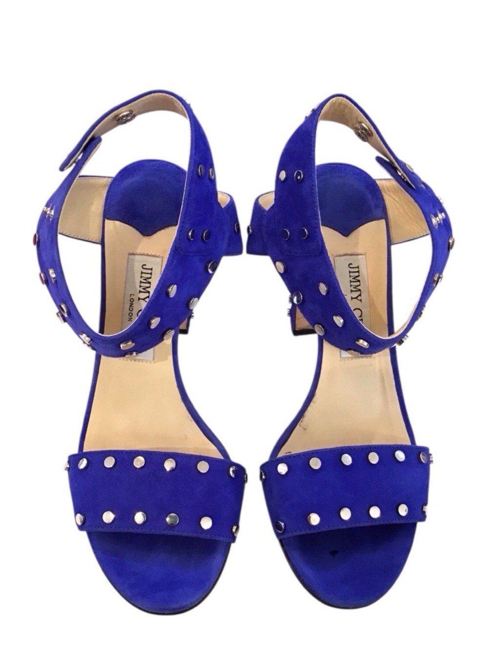 Jimmy Choo Cobalt Blue Suede Studded Ankle-Strap Sandals